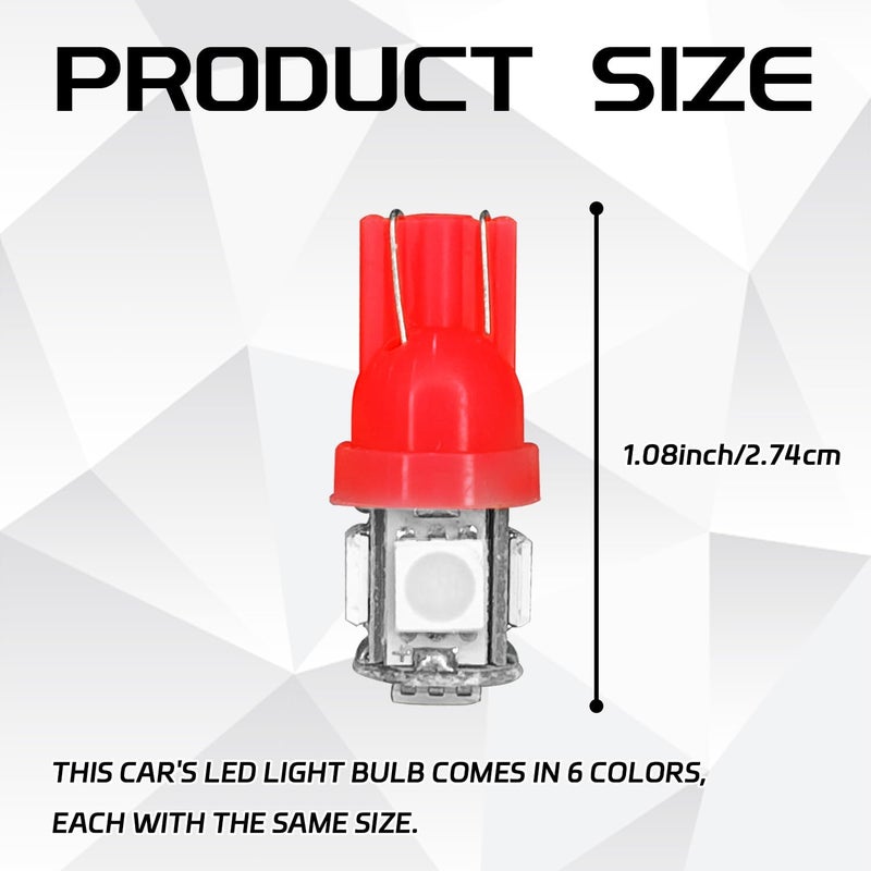 SWQS 10PCS 194 LED Bulb Red, Super Bright 5050 5SMD T10 LED Bulb, DC 12V Wedge Light Bulb Kit for Car Interior Lighting Door Dashboard Dome Map Trunk Light License Plate Lamp Courtesy Lights - Image 2